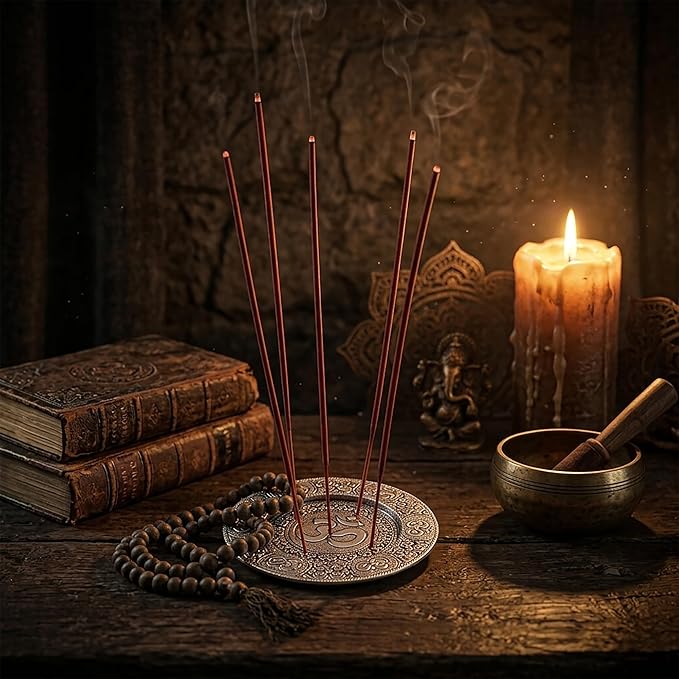 Hosley Tibetan Style Aluminum Incense Sticks Burner for Aromatherapy and Home Ambiance Aged Silver Finish 4.5" Diameter