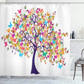 Ambesonne Tree of Life Shower Curtain, Abstract Ornamental Spring Branches of Flowers and Butterflies Happy Season Concept, Cloth Fabric Bathroom Decor Set with Hooks, 69" W x 75" L, Indigo Magenta
