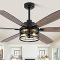 60 Inch Farmhouse Ceiling Fans with Lights Black Caged Rustic Industrial Chandelier Fans for Living Room Bedroom Quiet Reversible DC Motor 6 Speeds 6 Modern-Farmhouse Styles Dual-Finish Blade