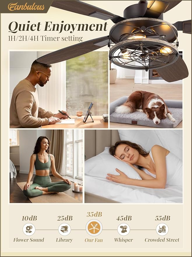 Fanbulous Farmhouse Ceiling Fan with Light and Remote, Industrial Caged Flush Mount Ceiling Fans with 6 Speed Reversible Motor and Dual Finish 5 Blades, for Living room, Bedroom (Oil Bronze, 42 Inch)