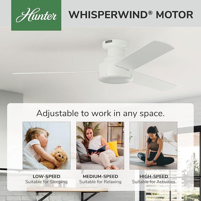 Hunter Presto, Indoor, Ceiling Fan, Wall Control, 52 inch, Matte White | For Bedroom, Living Room, Kitchen, Home Office, 52408