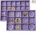 Large Velvet Jewelry Tray 2 Pack Stackable Jewelry Display Drawer Inserts Trays Organizer for Earring Bracelet Necklace Ring (Purple, 12 Grids+24 Grids)