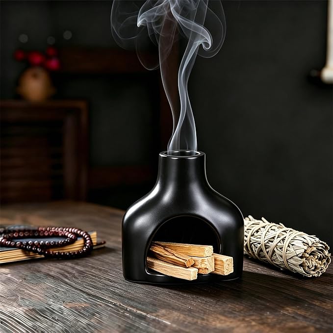 Multifunction Incense and Candle Holder for Burning Sage, Palo Santo, Incense Sticks Ceramic Ash Catcher Tray for Meditation Room Home Decor (B)