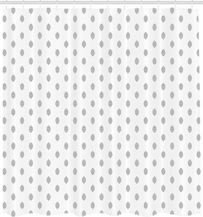 Ambesonne Geometric Shower Curtain, Hexagonal Minimalist Design with Diamond Like Shapes Dotted Lines Art Print, Cloth Fabric Bathroom Decor Set with Hooks, 69" W x 70" L, Black and White