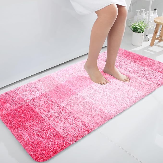 OLANLY Large Bathroom Rugs Mat 45x27, Extra Soft Absorbent Microfiber Bath Rugs, Rubber Backing, Quick Dry, Machine Washable Bath Mats for Bathroom Floor, Tub and Shower, Home Decor Accessories, Pink