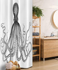 Ambesonne Nautical Stall Shower Curtain, Vintage Engraved Illustration of an Octopus Sea Creature Monochrome Art, Fabric Bathroom Decor Set with Hooks, 36" W x 72" L, Grey Black