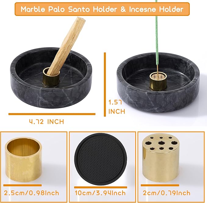Palo Santo Holder, Natural Marble Incense Burner for Palo Santo Sticks, Handmade Palo Santo Wood Incense Stick Holder(Natural Black)