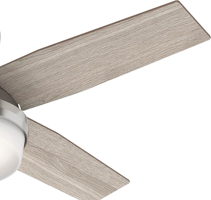 Hunter 44 inch Indoor Ceiling Fan with LED Light and Remote Control - Modern Ceiling Fan, Low Profile Mount, 4 Blades, For Bedroom, Living Room, or Kitchen, Quiet - Dempsey 50282, Brushed Nickel | with LED Light and Remote Control, Low Profile Mount, 4...