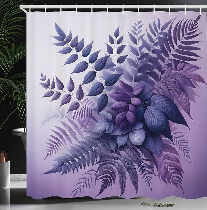 Ambesonne Purple Shower Curtain, Romantic Tones Leafy Bouquet Fantasy Woodland Dreamy Atmosphere Leaves, Cloth Fabric Bathroom Decor Set with Hooks, 69" W x 84" L, Dark Lavender and Mauve