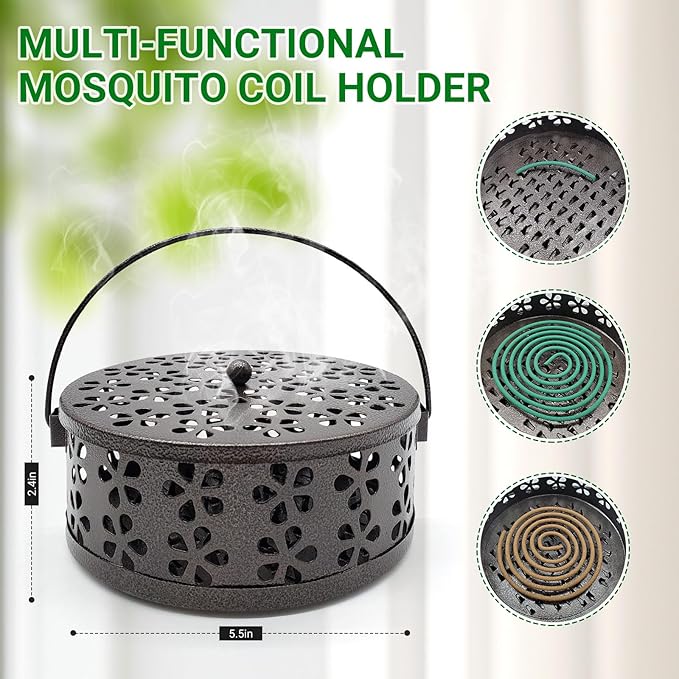 Mosquito Coil Holder, Portable Mosquito Coil Burner, Suitable for Indoor and Outdoor Camping (Bronze)