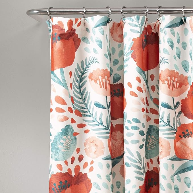 Lush Decor Poppy Garden Shower Curtain Single 72" W x 72" L Multi - Floral Shower Curtains for Bathroom - Colorful Bathroom Curtain - Cottage Core Decor