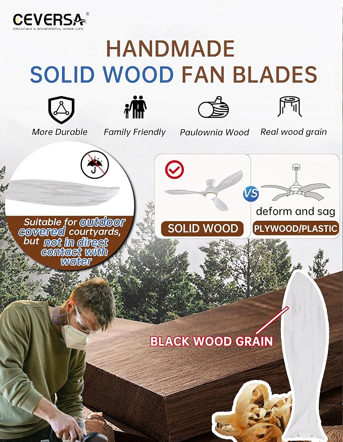 52 Inch Flush Mount Ceiling Fans with Lights and Remote,White and Gold Low Profile Ceiling Fan with Light,Dimmable,Quiet Noiseless DC Motor for Patios,Living Room,Bedroom(Wall Control Switch)