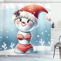 Ambesonne Christmas Shower Curtain, Happy Smiling Snowman in Bikini and Santa Hat Vintage Cartoon Art, Cloth Fabric Bathroom Decor Set with Hooks, 69" W x 84" L, Pale Slate Blue Vermilion