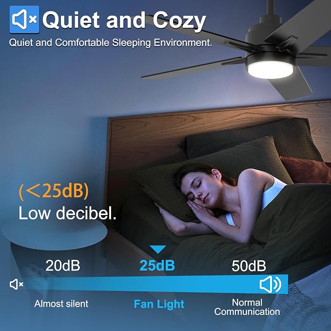 42 Inch Black Ceiling Fan with Light and Remote Control,Dimmable 3 Color Temperatures LED Ceiling Fan,6 Speeds Reversible DC Motor,5 Blades Modern Ceiling Fans for Indoor or Covered Outdoor