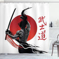 Ambesonne Japanese Shower Curtain, Samurai at Practice with Muscles Japanese Oriental Sun Discipline Image, Cloth Fabric Bathroom Decor Set with Hooks, 69" W x 70" L, Black and White