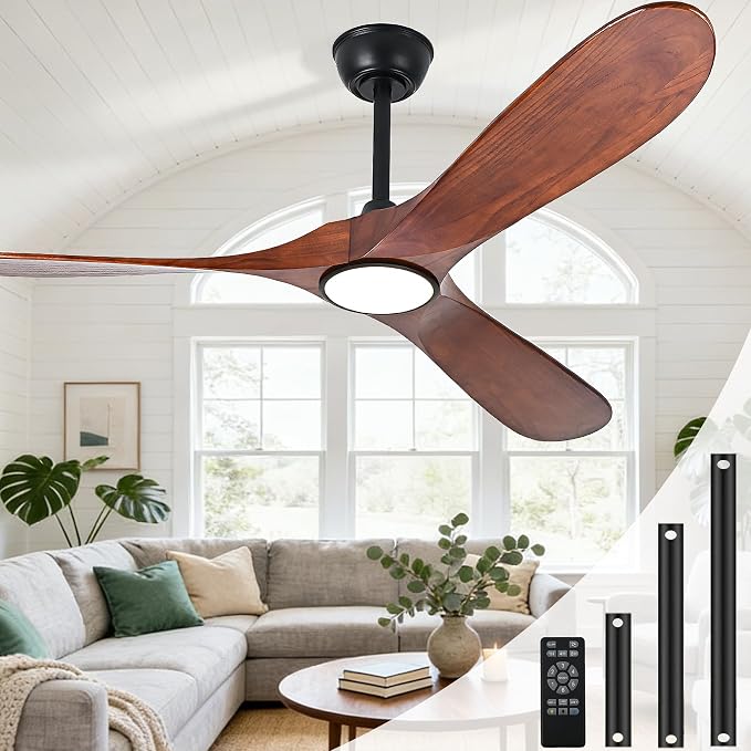 Ceiling Fans with Lights and Remote, Large Outdoor Ceiling Fan with Light Dimmable for Patios Living Room Bedroom Gazebo High CFM 3 Blade Propeller Indoor Damp Rated Fan (Walnut 72 Inch)