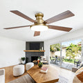 52 Inch Low Profile Gold Ceiling Fans with Lights and Remote/App, Modern Flush Mount Black and Gold Ceiling Fan, 12.2'' Large 3CCT LED Light Panel,6-Speed Quiet Motor for Bedroom Living Room