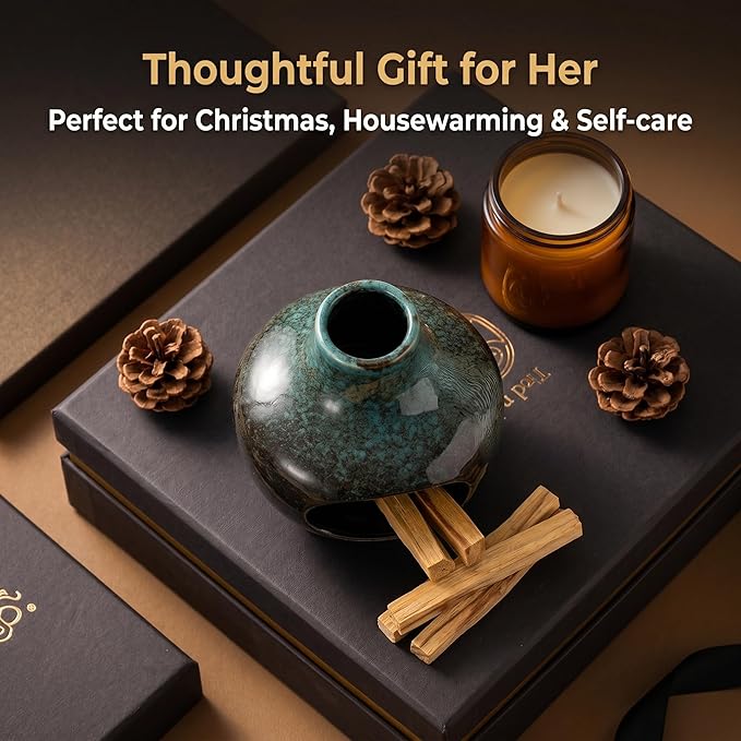 Palo Santo Holder Ceramic,BAOBYAO Blue Palo Santo Burner Incense Holder,Cone Incense Burner Mini Chiminea for Wood Sticks,Aromatic Home Decor for Spiritual Rituals,Yoga,Meditation, 4 * 4 * 4INCH