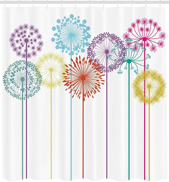 Ambesonne Abstract Shower Curtain, Colorful Modern Motives Spring Art on White Background Illustration Print, Cloth Fabric Bathroom Decor Set with Hooks, 69" W x 75" L, Purple Blue