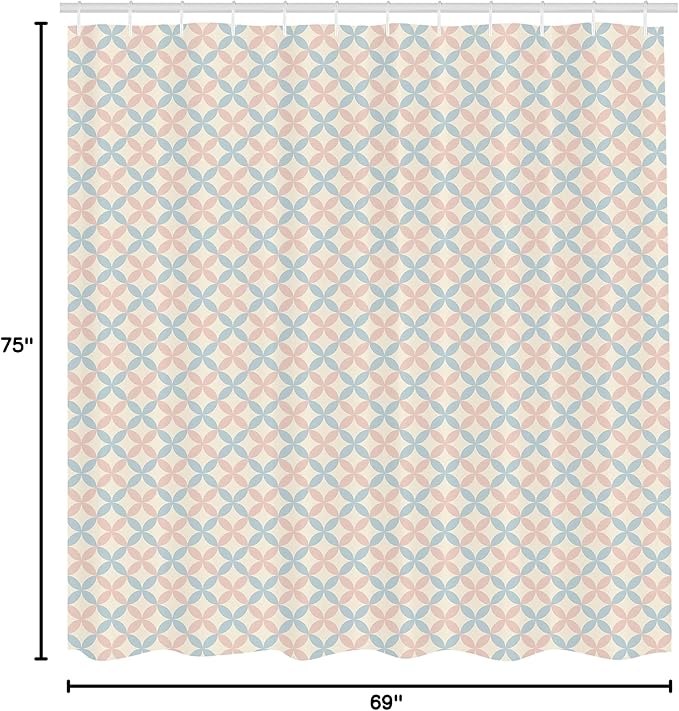 Ambesonne Shabby Flora Shower Curtain, Floral Motif Pastel Colors Flower Petals Pattern Geometric Ornate, Cloth Fabric Bathroom Decor Set with Hooks, 69" W x 75" L, Cream Salmon Pale Blue
