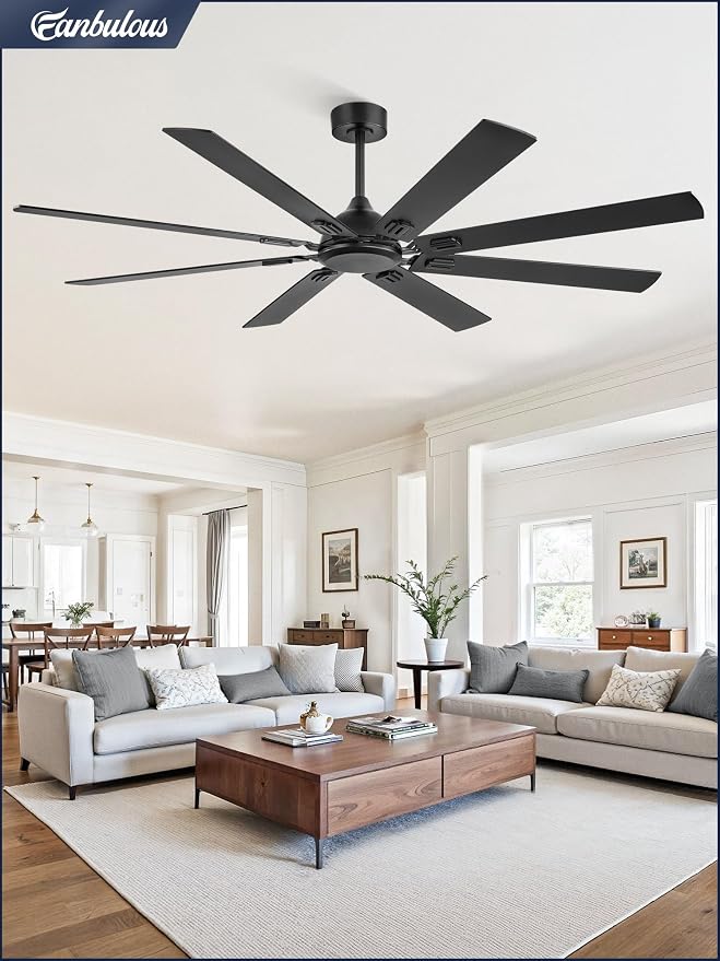 Fanbulous 72 Inch Ceiling Fans No Light with Remote, Modern Ceiling Fan Without Light, Dual Finish 8 Blades, Reversible Quiet DC Motor, 6 Speed, Large Ceiling Fan for Indoor or Covered Outdoor, Black