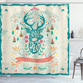 Ambesonne Vintage Shower Curtain, Reindeer with Antlers with Tribal Element and Flowers, Cloth Fabric Bathroom Decor Set with Hooks, 69" W x 75" L, Cream Multicolor
