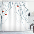 Ambesonne Modern Shower Curtain, Trees Water Colored Image of Winter Woods with Bullfinches Print, Cloth Fabric Bathroom Decor Set with Hooks, 69" W x 84" L, Pale Grey White