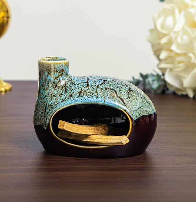 Palo Santo Holder Ceramic Incense Burner for Palo Santo Sticks, Cone and Sage Burning, Mini Chiminea Incense Burner Holder for Yoga Spa Aromatherapy Meditation, Home Office Decor (Color1)