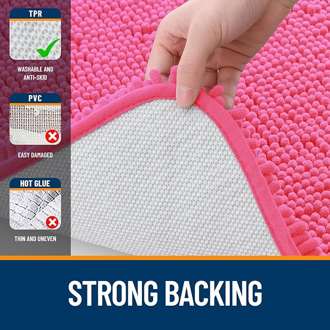 OLANLY Large Bathroom Rugs 40x32, Extra Soft Absorbent Chenille Bath Rugs, Rubber Backing Quick Dry, Machine Washable Bath Mats for Bathroom Floor, Tub and Shower, Home Decor Accessories, Hot Pink