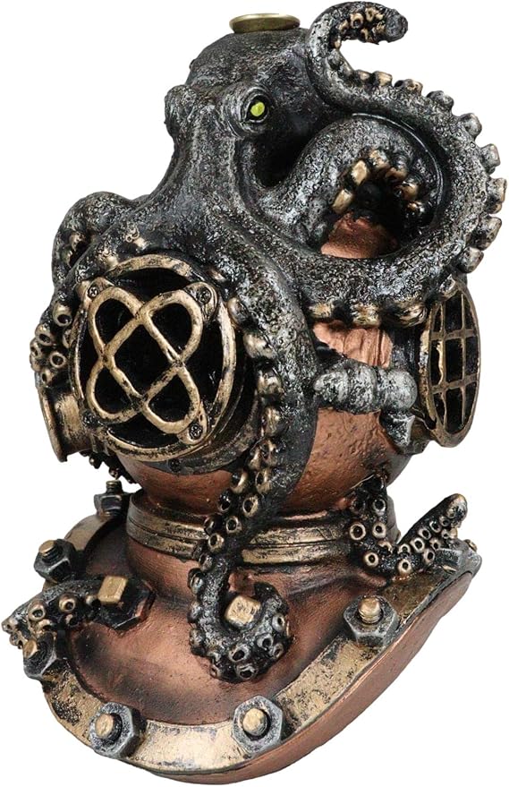 Ebros Gift Nautical Ocean Marine Octopus Kraken Smothering A Steampunk Divers Helmet Incense Cone Burner Holder Resin Statue Sea Cthulhu Giant Octopuses Themed Decorative Figurine