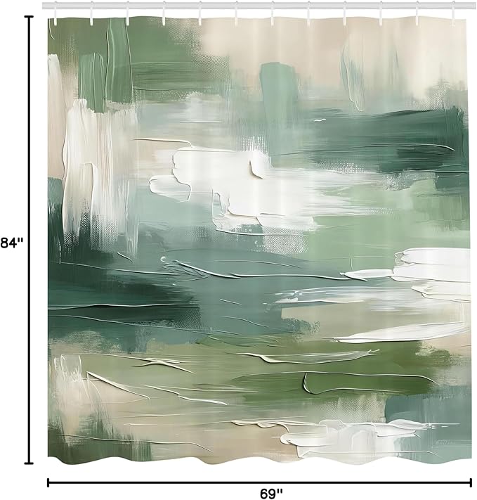 Ambesonne Green Shower Curtain, Abstract Design Brush Strokes Look Print with Pastel Tones Celtic Tones, Cloth Fabric Bathroom Decor Set with Hooks, 69" W x 84" L, Slate Brown White Teal