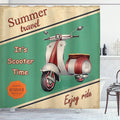 Ambesonne Vintage Shower Curtain, Scooter Motorbike Summer Travel Italian City Sight Hipster Enjoy Ride Illustration, Cloth Fabric Bathroom Decor Set with Hooks, 69" W x 84" L, Eggshell Teal Apricot
