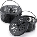 Lallisa 2 Pieces Black Mosquito Coil Holder Incense Coil Holder Round Retro Portable Metal Hanging Incense Burner with Handle for Home Camping Indoor Outdoor Patio