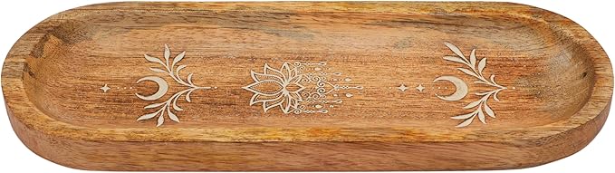 Handcrafted Wooden Incense Holder Inlay with Boat Shape Design Agarbatti Dhoop Stand Spiritual Mandala Lotus Design Home Décor Indian Traditional Meditation Pooja Use(brown )(Size :-11"X 4")