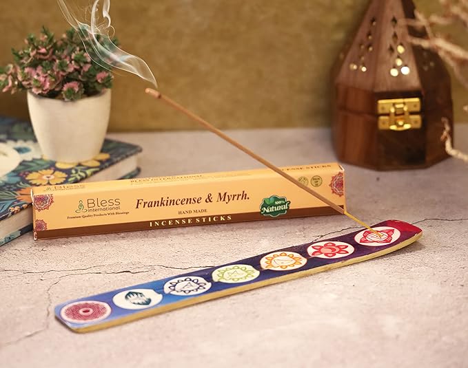 Bless-International Traditional-Handmade-Burner Wooden-Incense-Stick-Holder Ash-Catcher-Stand for-Aromatherapy-Meditation-Yoga (Seven Chakkra) 10 Inches, Pack of 2