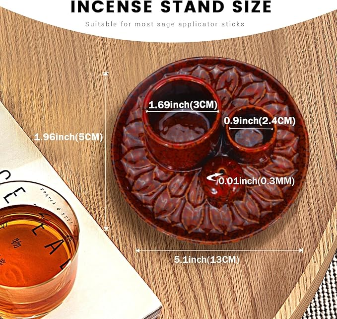 4 in 1 Palo Santo Holder, Ceramic Incense Holder, Sage Holder, Smudge Bowl, Palo Santo Burner, Incense and Candle Holder for Burning Sage for Smudge Meditation Yoga (Red)