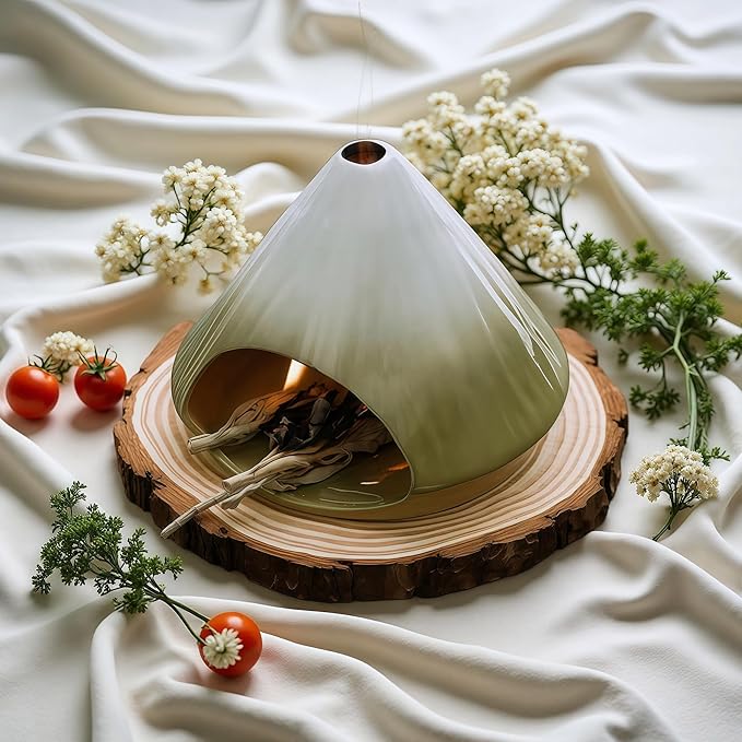Handmade Ceramic Palo Santo Holder – Suitable for Burning Sage & Palo Santo - Mini Chimenea-Style Burner, an Incense Burner for Spiritual Meditation, Yoga or Home Decoration