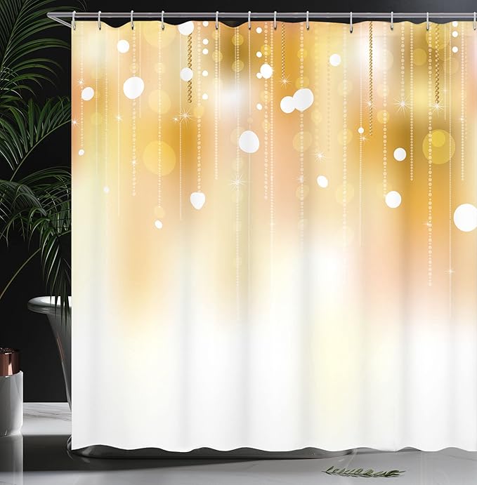 Ambesonne Pearls Shower Curtain, Blurred Background with Brown Color Classy Christmas Design Artwork Print, Cloth Fabric Bathroom Decor Set with Hooks, 69" W x 70" L, White Brown