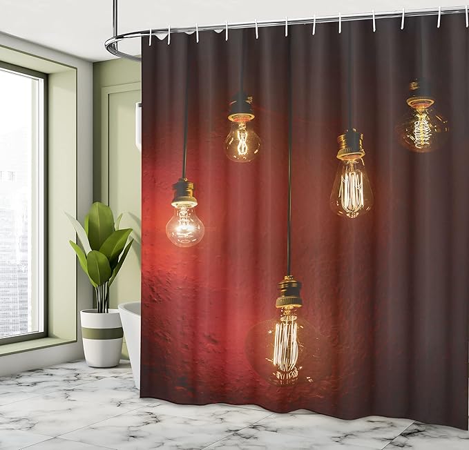 Ambesonne Industrial Shower Curtain, Electricity Urban Modern Life Energy Technology Vintage Antique Design, Cloth Fabric Bathroom Decor Set with Hooks, 69" W x 75" L, Sienna Yellow