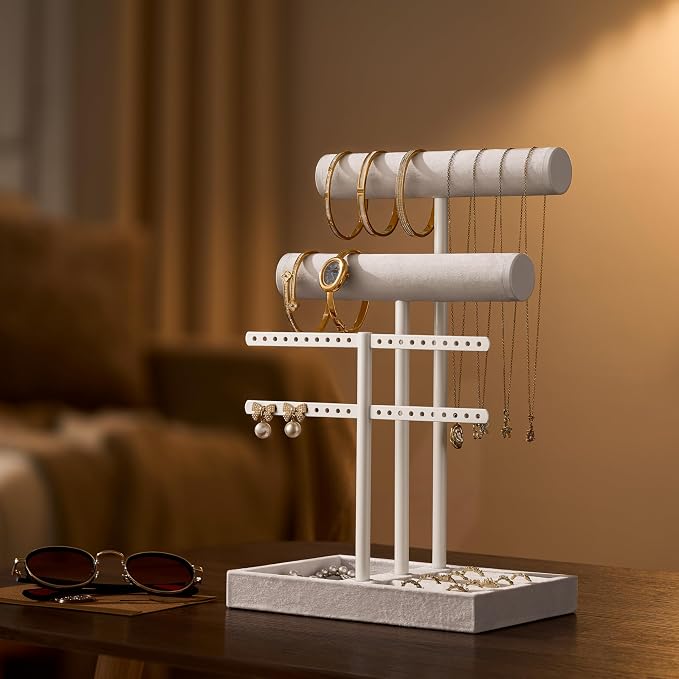 Jewelry Organizer Stand for Necklaces, Bracelets, Earrings, Rings, PW | 3 Tier Velvet Bracelet Holder Display | Jewelry Organizers and Storage | Jewelry Tree | Jewelry Towers