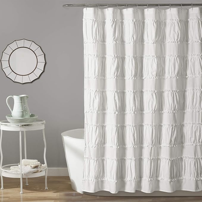 Lush Decor Nova Ruffle Shower Curtain, 72" x 72", White