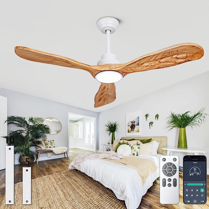 52In Wood Ceiling Fan with Lights,Noiseless Reversible DC Motor with Remote | tung walnut wood blades, silent reversible dc motor, remote control, dimmable 3cct led, indoor outdoor for farmhouse patio