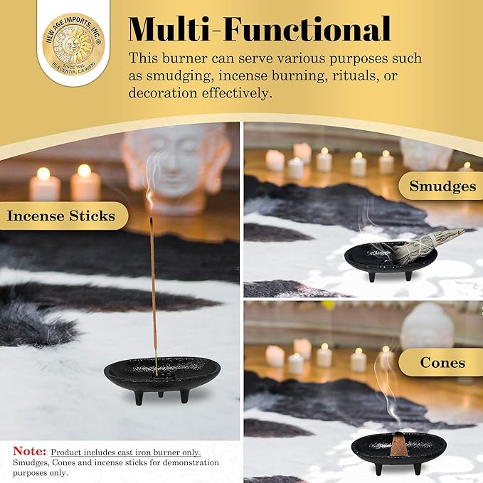 Cast Iron Incense Burner 4" L 2" H, Ideal for smudging, Incense Burning, Ritual Purpose, Decoration etc. (4" L)