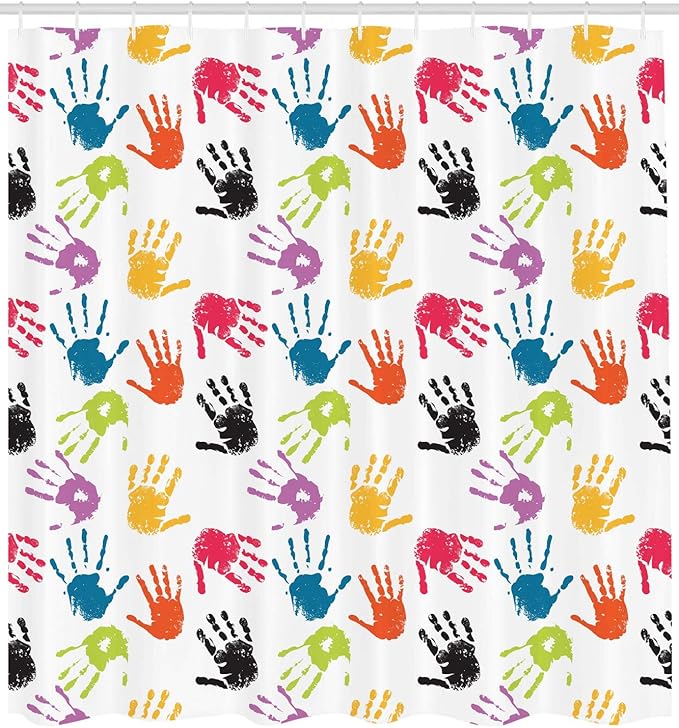 Ambesonne Cartoon Shower Curtain, Colorful Print Teamwork Painting Fun Games Illustration, Cloth Fabric Bathroom Decor Set with Hooks, 69" W x 84" L, Yellow Teal and Red