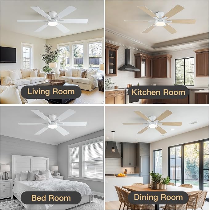 OURSTAR Ceiling Fans with Lights and Remote Control, White Low Profile Ceiling Fan with Light 3-Color LED Dimmable, Memory for Lighting and Fan Reversible, 6-Speed, Timer, Indoor/Outdoor Use, 52 Inch