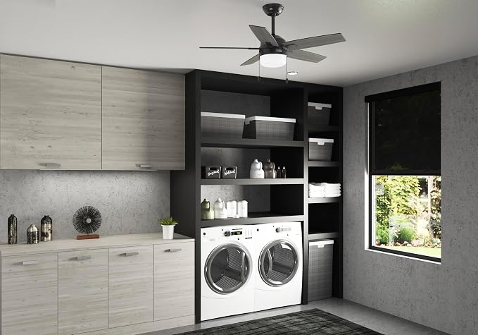 Hunter Anisten, Indoor, Ceiling Fan, with LED Light, 44 inch, Matte Black | Standard Mount, Pull Chain, 5 Blades, For Bedroom, Living Room, Includes Bulbs, 52486