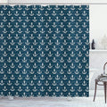 Ambesonne Nautical Shower Curtain, Anchor Pattern Marine Themed Symmetric Adventure Cottage Ship Boat Motif, Cloth Fabric Bathroom Decor Set with Hooks, 69" W x 75" L, Dark Blue
