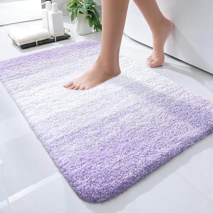 OLANLY Small Bathroom Rugs Mat 24x16, Extra Soft Absorbent Microfiber Bath Rugs, Rubber Backing, Quick Dry, Washable Bath Mat for Bathroom Floor, Tub and Shower, Home Decor Accessories, Light Purple
