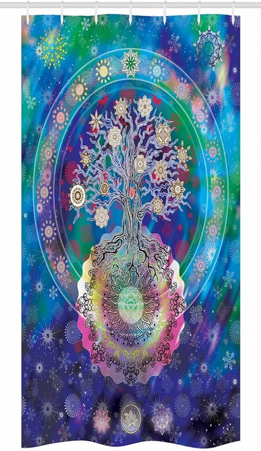 Ambesonne Mandala Stall Shower Curtain, Tree of Life Floral Style Mandala Calm Artwork Peace Design Natural Scenery, Fabric Bathroom Decor Set with Hooks, 36" W x 72" L, Blue Purple