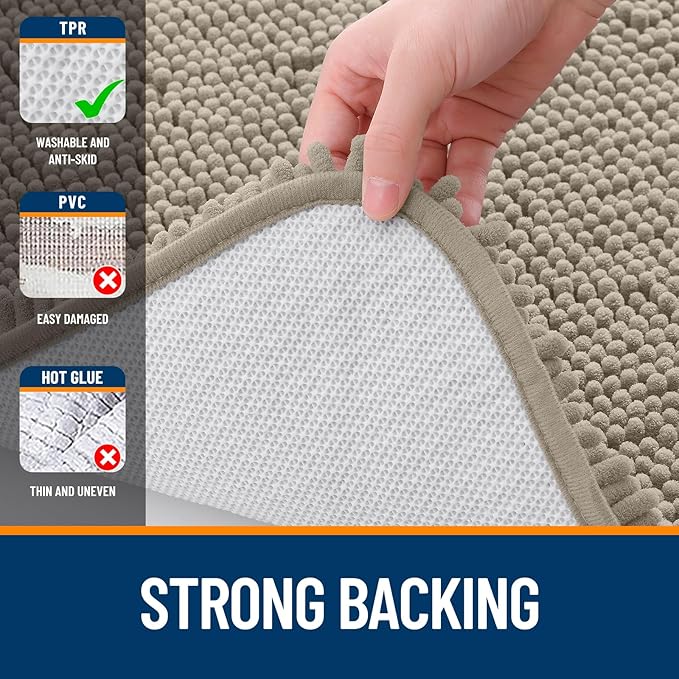 OLANLY Large Bathroom Rugs 40x24, Extra Soft Absorbent Chenille Bath Rugs, Rubber Backing Quick Dry, Machine Washable Bath Mats for Bathroom Floor, Tub and Shower, Home Decor Accessories, Warm Taupe